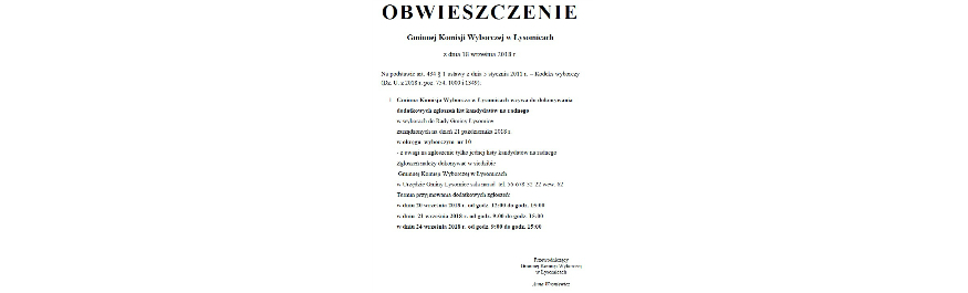 OBWIESZCZENIE  Gminnej Komisji Wyborczej w Łysomicach Kliknięcie w obrazek spowoduje wyświetlenie jego powiększenia